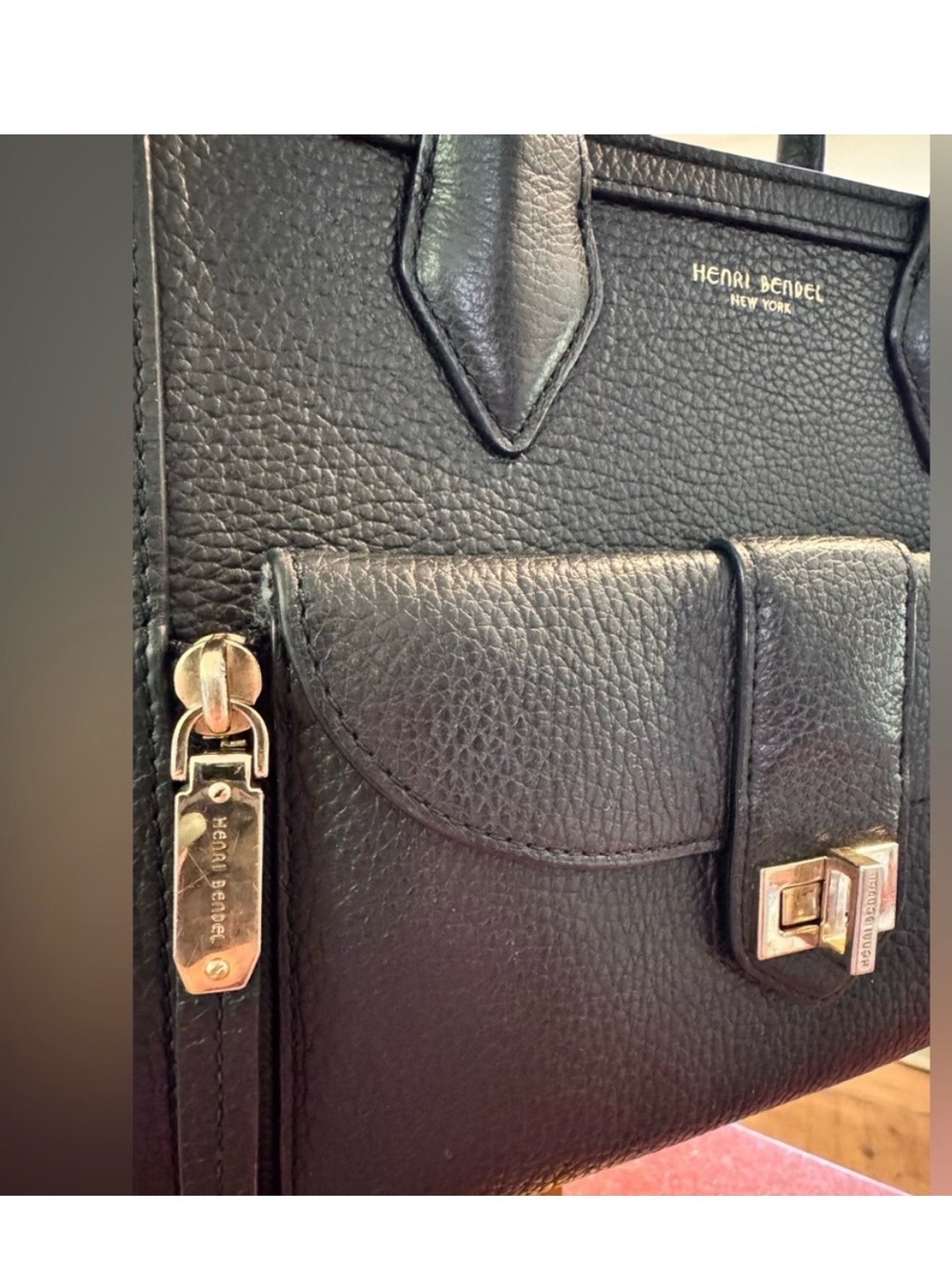 Henri Bendel Rivington Black Pebbled Leather Convertible Satchel 2-In-1 - GUC - Picture 3 of 12